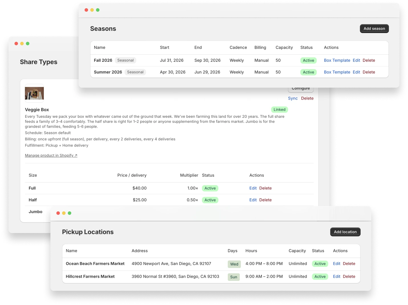 Copia admin setup screen showing member onboarding flow into Shopify